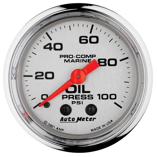 Auto Meter - AutoMeter Marine Chrome Ultra-Lite Mechanical 2-1/16" 0-100 PSI Oil Pressure 